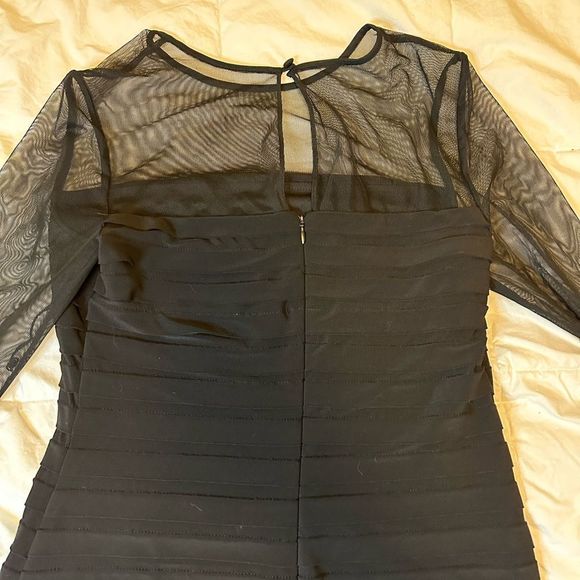 Adrianna Papell women's dress mini ruffles pleated 3/4 sleeve black mesh top - Picture 11 of 15